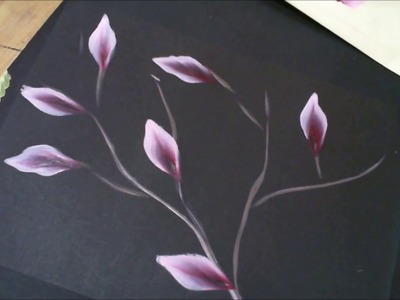 One stroke Painting- Pink Flowers On Stem