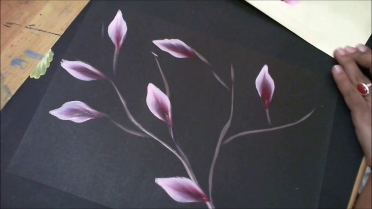 One stroke Painting- Pink Flowers On Stem