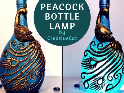 Peacock Bottle Lamp.Bottle Art.Wine Bottle art.Bottle Craft