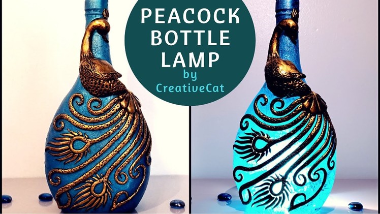 Peacock Bottle Lamp.Bottle Art.Wine Bottle art.Bottle Craft
