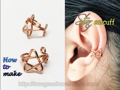 Simple Star earcuff from copper wire - "Night sky" jewelry set 407