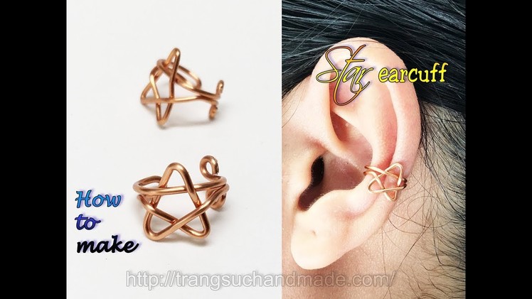 Simple Star earcuff from copper wire - "Night sky" jewelry set 407