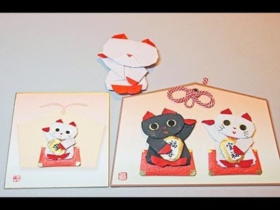 【折り紙 作り方】招き猫 2 ~平面.動物~｜2D Origami Paper Fortune Cat 2.DIY-Tutorial