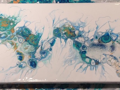 (55) Acrylic Pour: Flip and Drag with Gold, Aqua Green and Pthalo Blue