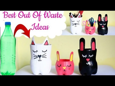 Best Out Of Waste Ideas From Plastic Bottles. Making pen stand and makeup stuff from waste materials