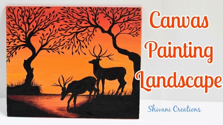 Canvas Painting Landscape using Acrylic Colors