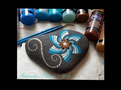 DOT Art Mandala - Ocean Blues Sandy Golds - Beach ~Mandala Stone Hand Painted by Miranda Pitrone