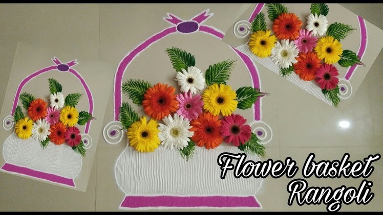 Easy flower basket rangoli | Top Rangolis