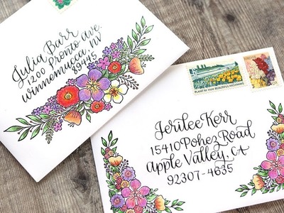 Floral Envelope Mail Art with Colored Pencils