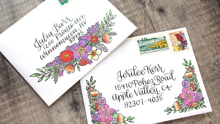 Floral Envelope Mail Art with Colored Pencils