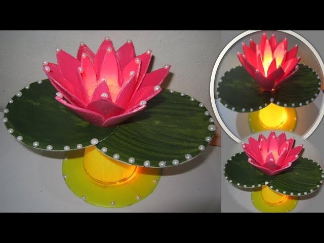 HM Make Lotus flower with disposable tea glass || Night Lamp of Lotus flower made of thermo glass