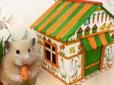 How to Make Village House for Hamster - Popsicle Sticks & Cardboard & Decoupage