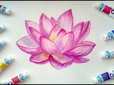 How to Paint Watercolor Lotus Flower \ Painting Demonstration