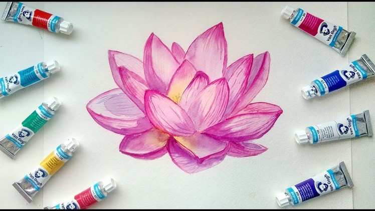 How to Paint Watercolor Lotus Flower \ Painting Demonstration