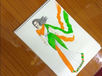 {Independence day special} How to draw tri colour saree#65