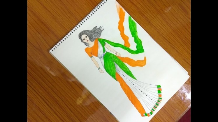 {Independence day special} How to draw tri colour saree#65