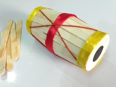 Popsicle stick Drum.Dholak - Drum Recycling art and crafts