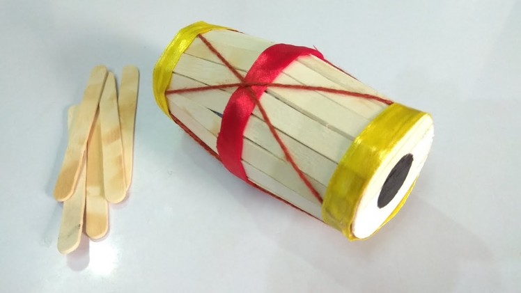 Popsicle stick Drum.Dholak - Drum Recycling art and crafts