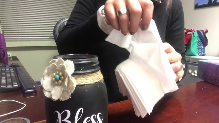 Refilling a mason jar tissue dispenser with Kleenex Ultra Soft tissues