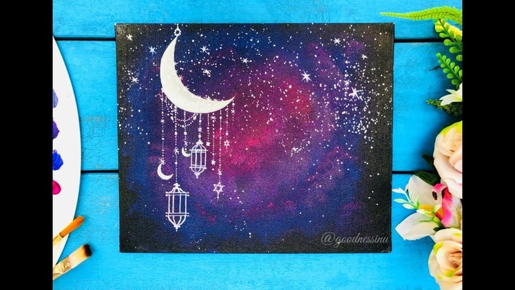Simple Galaxy Moon light Painting using easy techniques of colouring for Beginners (Eid Special)