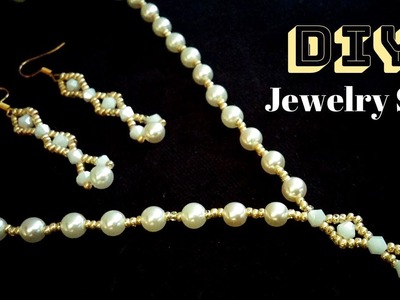 Beaded necklace and beaded earrings set for elegant women