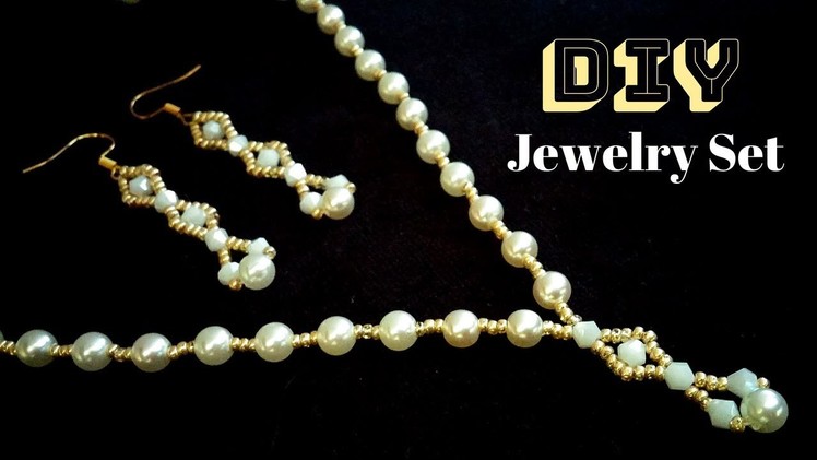Beaded necklace and beaded earrings set for elegant women