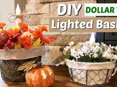 DIY Dollar Tree Fall Basket | DIY Lighted Fall Decor | Farmhouse Basket DIY | KraftsbyKatelyn