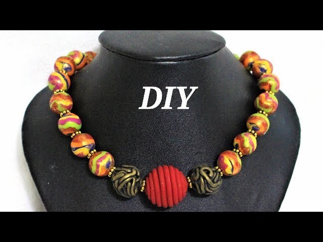 DIY - How To Make Multicolored Beads Classic Necklace With Polymer Clay  | Jewelry Making Tutorial