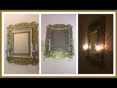 DOLLAR TREE AND MICHAELS DIY GLAM WALL MIRROR WITH SCONCES