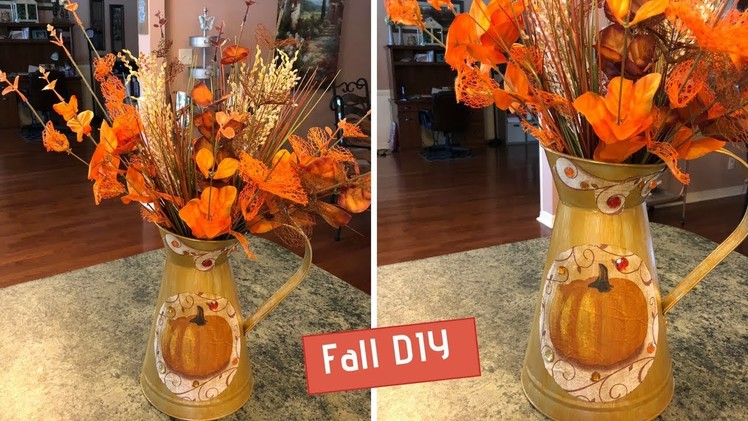 Fall Mod Podge Pitcher And Flower Arrangement DIY 2018