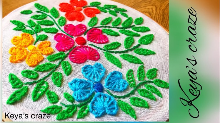 Flower design hand embroidery  tutorial for beginners. keya's craze
