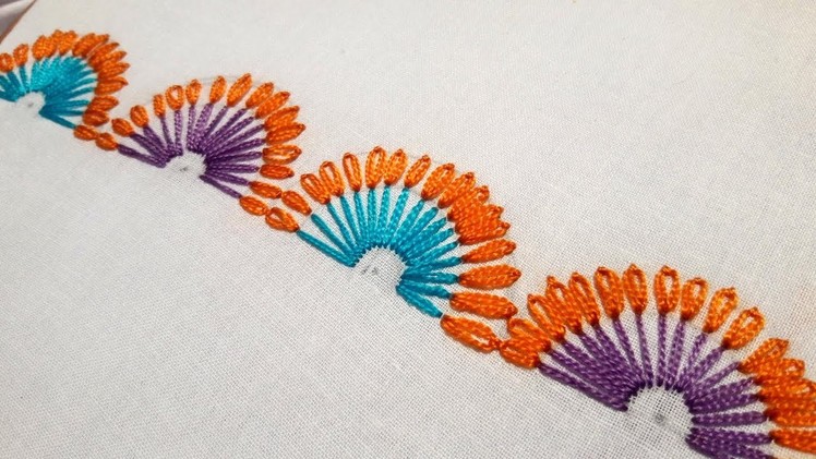 Hand Embroidery Design: lazy daisy stitch for border design.