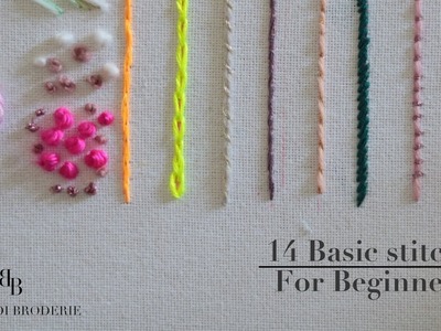 Hand embroidery for beginners - 14 basic stitches with drawing explanations