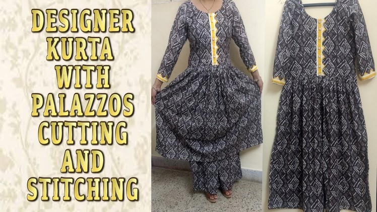 Kurta with Palazzos suit cutting and stitching (with latest neck design)