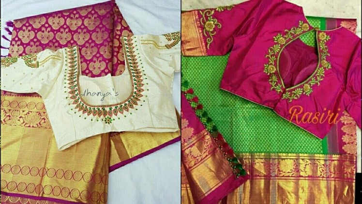 Latest Bridal blouse designs with saree || heavy work handmade blouse|| thread work designs