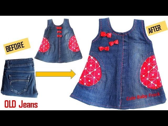 Quick Transformation  Old Jeans Into Cute Baby Frock
