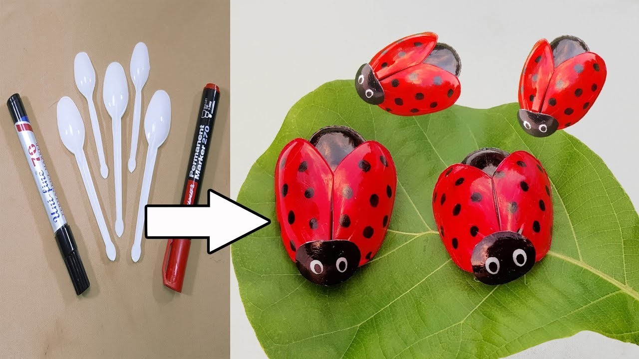 প্লাস্টিক চামচ দিয়ে দারুন আইডিয়া || How to Make Ladybug out of Plastic Spoon || DIY Recycling Ideas