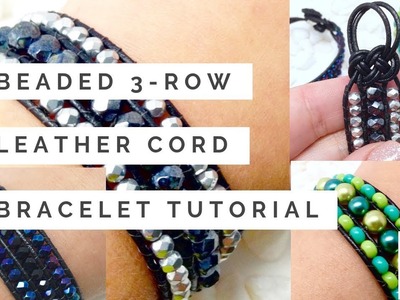 Beaded Three Row Leather Cord Wrap.Cuff Bracelet Tutorial | (beebeecraft.com)
