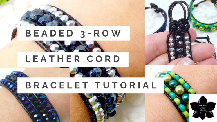 Beaded Three Row Leather Cord Wrap.Cuff Bracelet Tutorial | (beebeecraft.com)