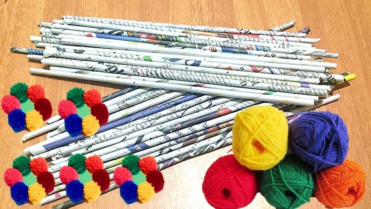 Best Craft Idea Using NEWSPAPER TUBES & WOOL. Best out of Waste. Waste material craft
