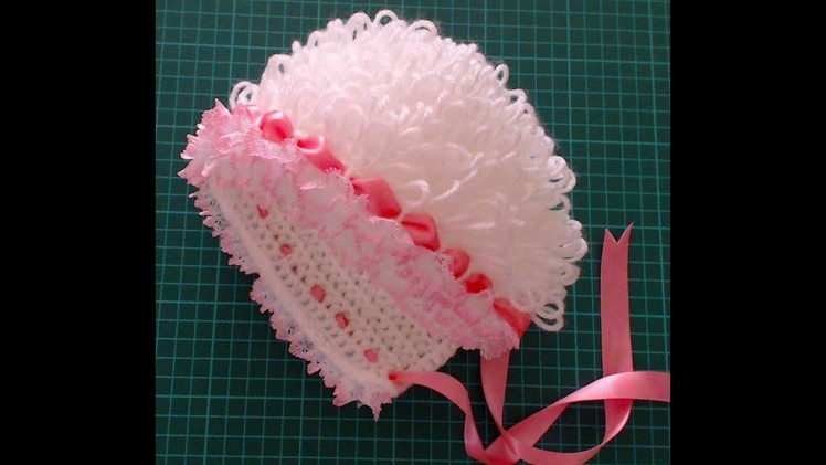 Crochet baby bonnet - Crochet Loop stitch. The back of the bonnet