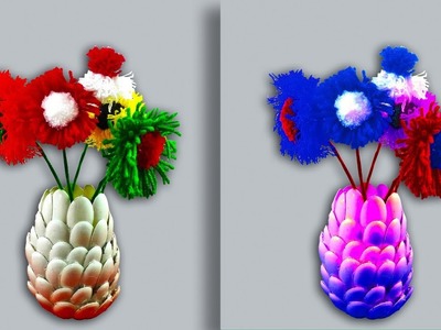 DIY - Flower vase of reuse plastic spoons - Easy crafts made with recycled materials