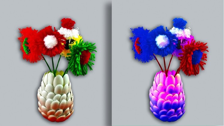 DIY - Flower vase of reuse plastic spoons - Easy crafts made with recycled materials