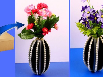 DIY How To Make Flower Vase With Cardboard -  DIY Flower Vase - Best Out Of Waste Idea