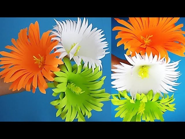 DIY. Tricolor. Independence Day Craft. Flower stick. Decoration Ideas. Paper Crafts.