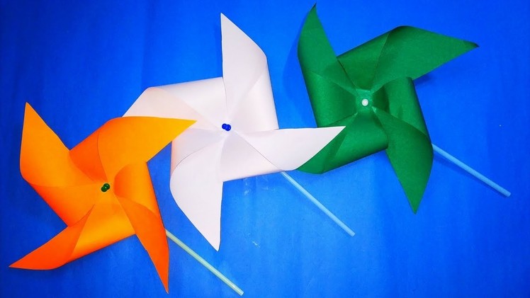 DIY TRICOLOR WINDMILL|| How to Make Paper Spinning WindMill || Paper PinWheel Craft for Kids