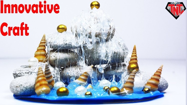 How To Make Artificial Water Mountain Showpiece || DIY Craft Hot Glue Waterfall
