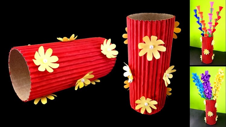 How to Make Flower Vase from a Waste Cardboard Sheet | DIY Crafts