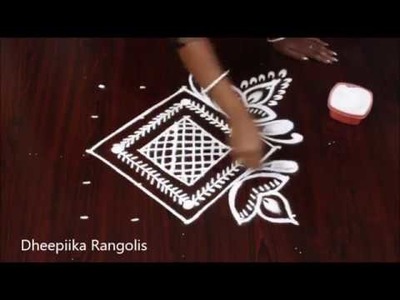 Simple and easy deepam rangoli design with 5x5 dots * small friday kolam design * Apartment rangolis