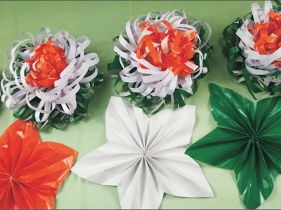Super Easy Tricolor Paper Decoration | Independence Day Craft diy | How To Make A Paper Flower